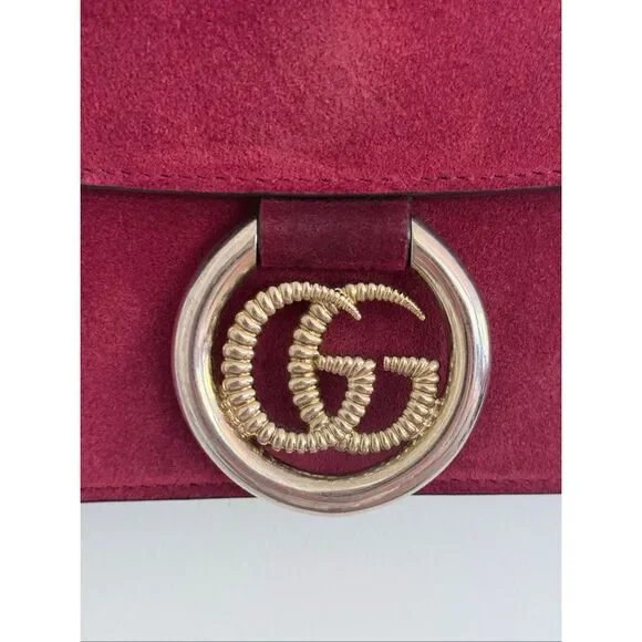 Gucci Logo Suede Flap GG Ring Logo Torchon Crossbody Bag Red Women's OS